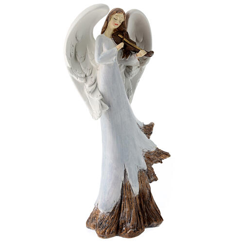 Angel statue with violin in white resin h 35 cm 3