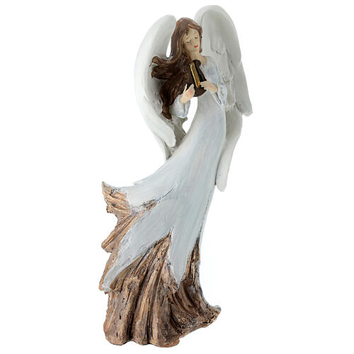 Angel with harp, white resin, h 30 cm 3