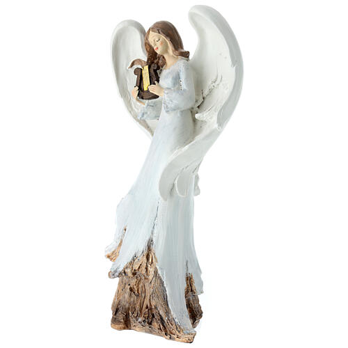 Anjo com harpa resina branca h 31 cm 2