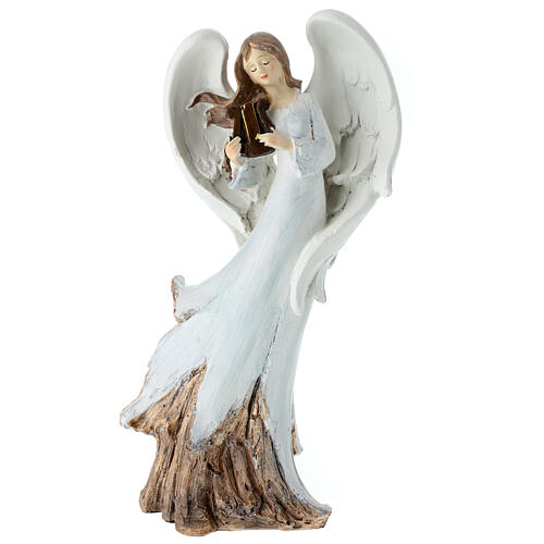 White resin angel with harp h 30 cm 1