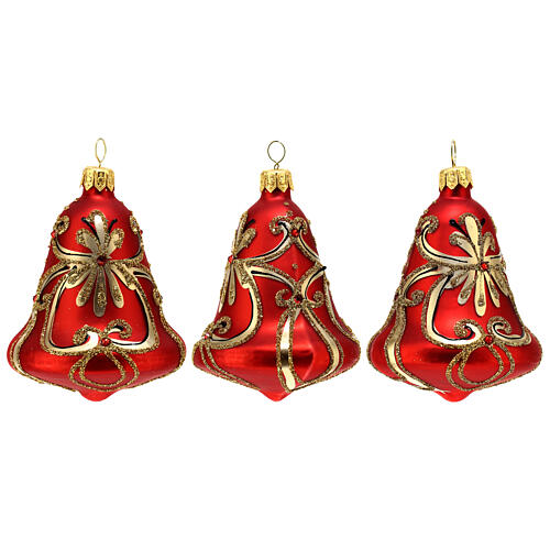 Conjunto 3 bolas de Natal vermelhas sino vidro soprado 10x7 cm 1