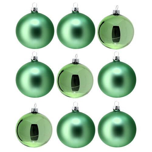 Set of 9 green opaque blown glass balls 80 mm 1