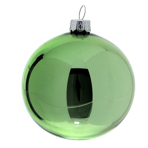 Set of 9 green opaque blown glass balls 80 mm 3