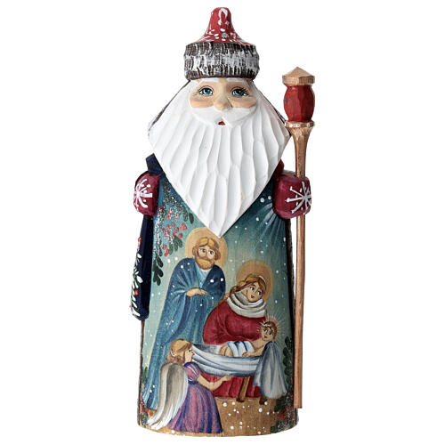 Weihnachtsmann aus Holz geschnitzt bemalt Heilige Familie, 17 cm 1