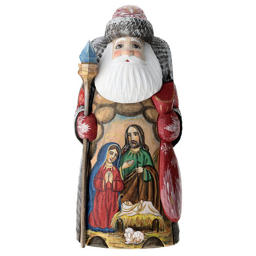 Nonno Gelo rosso Sacra Famiglia 22 cm bastone legno intagliato 1