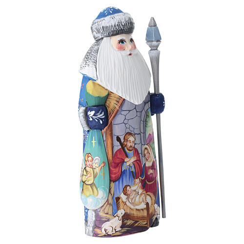 Ded Moroz vermelho com bastão e desenho Sagrada Família madeira pintada 22 cm 3