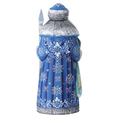 Ded Moroz vermelho com bastão e desenho Sagrada Família madeira pintada 22 cm 5