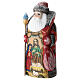 Ded Moroz vermelho com bastão e desenho Sagrada Família madeira pintada 22 cm s4