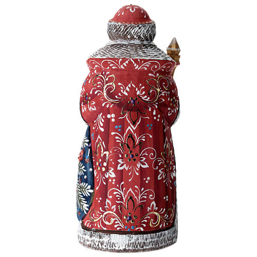 Ded Moroz with Nativity Scene, red coat, carved wood, 9 in 5