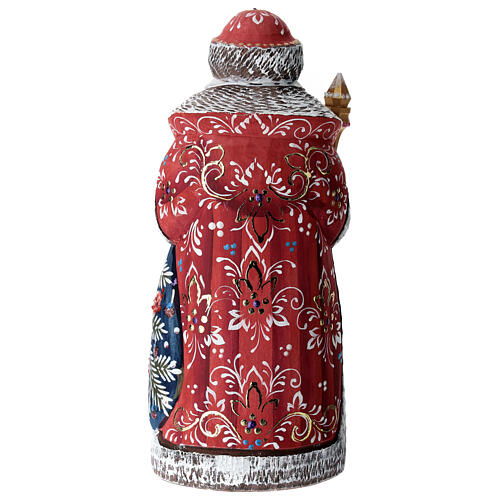Ded Moroz scène Nativité 22 cm cape rouge bois sculpté 5