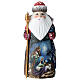 Ded Moroz scène Nativité 22 cm cape rouge bois sculpté s1