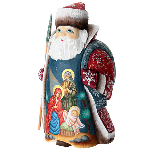 Red Ded Moroz with Nativity Scene, wooden figurine, 9 in 4