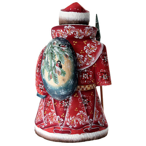 Red Ded Moroz with Nativity Scene, wooden figurine, 9 in 5