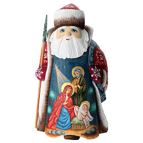 Ded Moroz rouge scène Nativité 23 cm bois sculpté