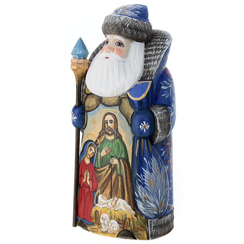 Großvater Frost mit blauem Mantel und einer Darstellung der Heiligen Familie, 19 cm 3
