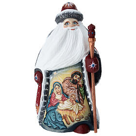 Großvater Frost mit rotem Mantel und einer Darstellung der Heiligen Familie, 18 cm