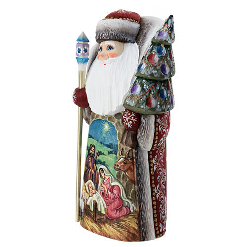 Ded Moroz in a red coat with stick and Christmas tree 7 in 3