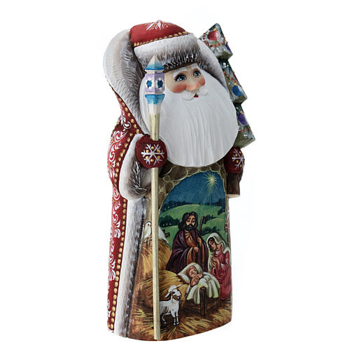 Ded Moroz in a red coat with stick and Christmas tree 7 in 5