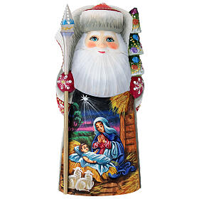 Ded Moroz 18 cm cape rouge avec canne et sapin de Noël