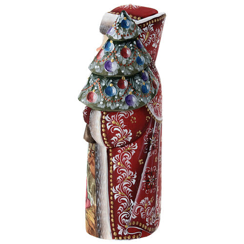 Ded Moroz 18 cm cape rouge avec canne et sapin de Noël 4