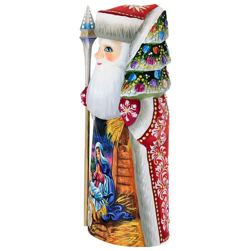 Ded Moroz 18 cm cape rouge avec canne et sapin de Noël 3