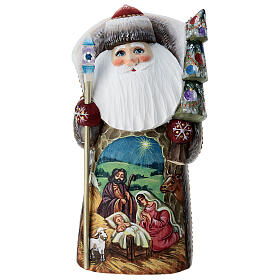 Grandfather Frost statue red coat with staff and Christmas tree 18 cm