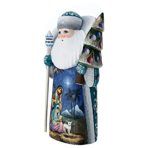 Grandfather Frost statue green cloak Nativity Scene 18 cm 3