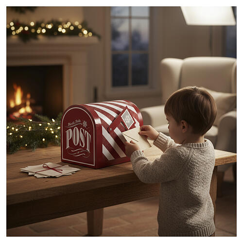 Cassetta per lettere a Babbo Natale righe bianche rosse 25x20x25cm 2