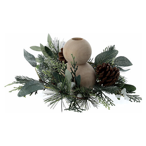2 cm candle holder with warm white LED candle, wooden spheres pine cones 2