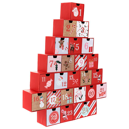 Adventskalender, stilisierter Weihnachtsbaum, mit kleinen Schubladen, Rot/Rosa, 40x10x45 cm 4