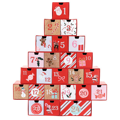 Red Advent calendar with drawers, 15x2x18 in 1