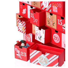Red advent calendar with drawers 40X10X45 cm