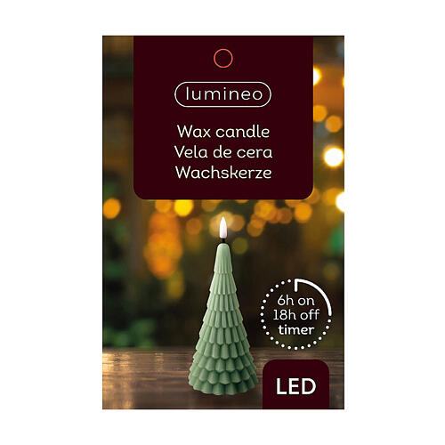 LED Christmas wax candle with flickering light and timer, green Christmas tree of 7 in 3