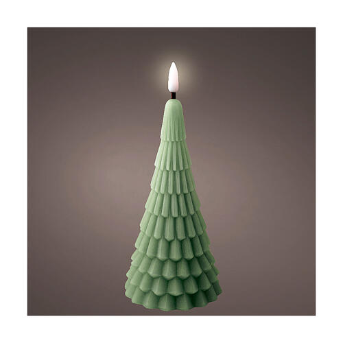 Candela Natale LED tremolante cera albero verde timer h 18 cm