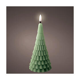 Flickering LED Christmas candle wax green tree timer h 18 cm