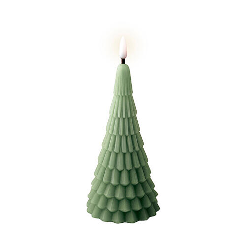 Flickering LED Christmas candle wax green tree timer h 18 cm 2