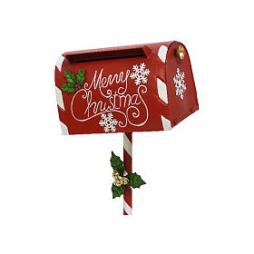 Red and white Christmas letterbox on a cane, 35x12x14 in