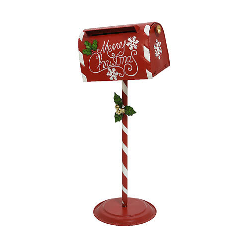 Red and white Christmas letterbox on a cane, 35x12x14 in 1