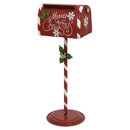 Red and white Christmas letterbox on a cane, 35x12x14 in 1