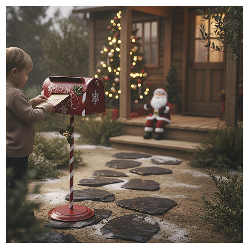 Red and white Christmas letterbox on a cane, 35x12x14 in 2