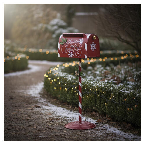 Red and white Christmas letterbox on a cane, 35x12x14 in 4