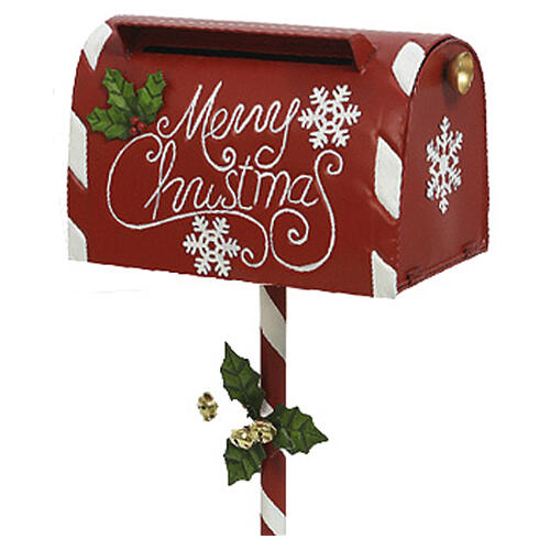 Red and white Christmas letterbox on a cane, 35x12x14 in 5