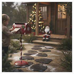 Boîte aux lettres Père Noël sur poteau rouge et blanc 90x30x35 cm
