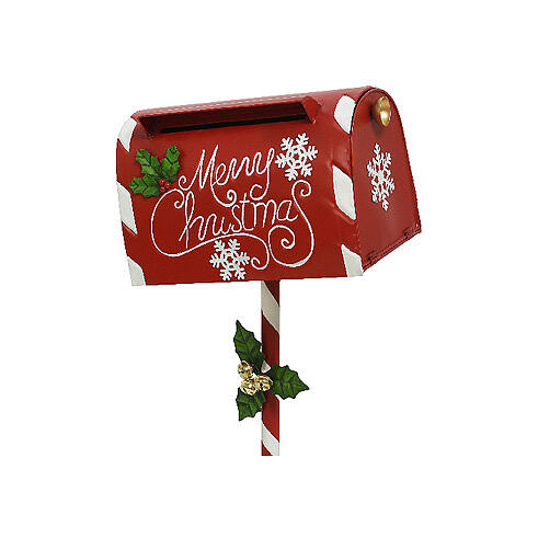 Cassetta postale Babbo Natale su stelo rossa bianca 90x30x35 cm 2