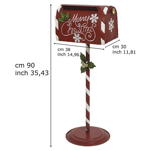 Cassetta postale Babbo Natale su stelo rossa bianca 90x30x35 cm 3