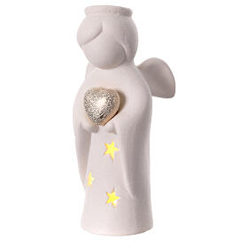 Porcelain angel with stars and golden heart, illuminated, 8 in