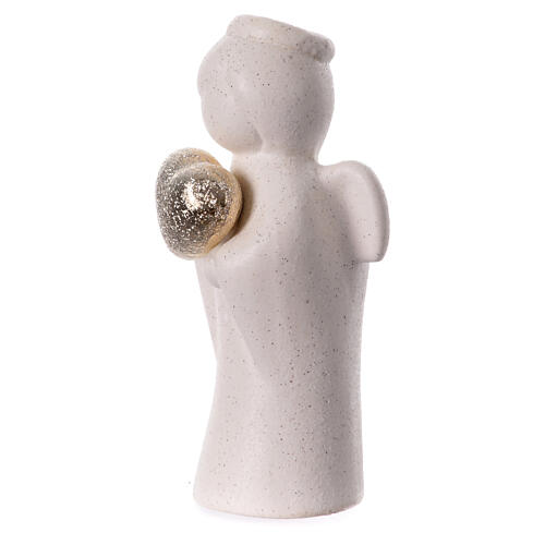 Engel aus Porzellan mit stilisiertem goldenem Herz, 12 cm 2