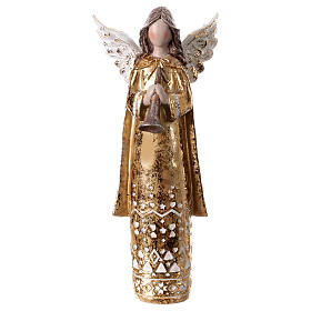Golden stylised angel with trumpet, resin, 9 in