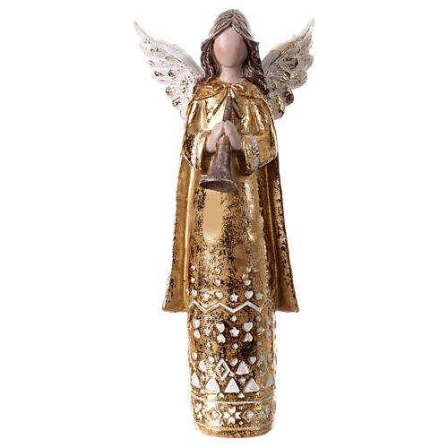 Golden stylised angel with trumpet, resin, 9 in 1