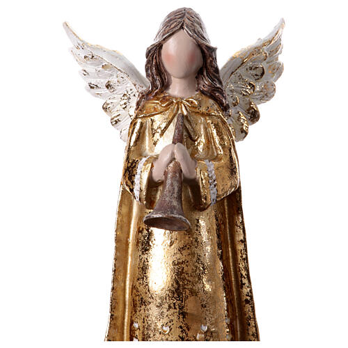 Golden stylised angel with trumpet, resin, 9 in 2